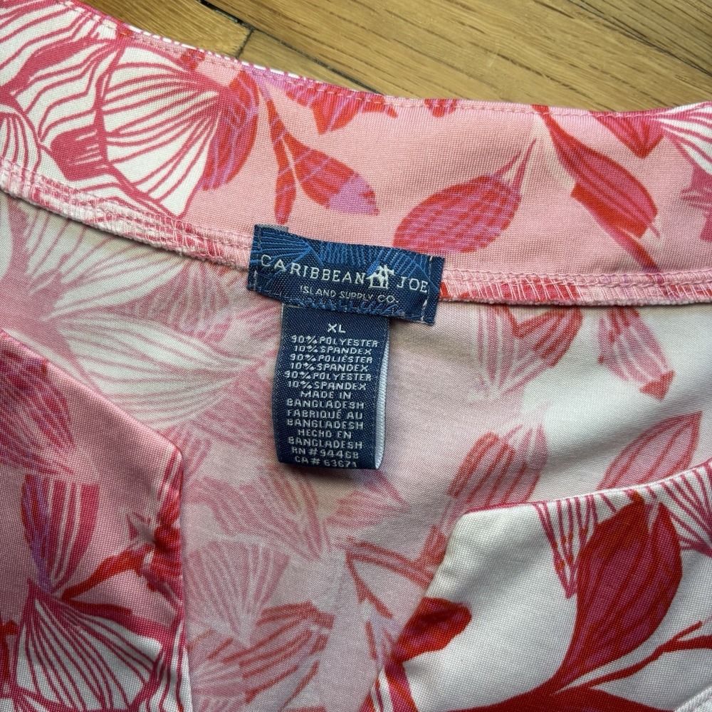 Caribbean Joe Pink Floral Dress XL 3/4 sleeve V neck knee length Hawaiian Resort - Picture 4 of 8